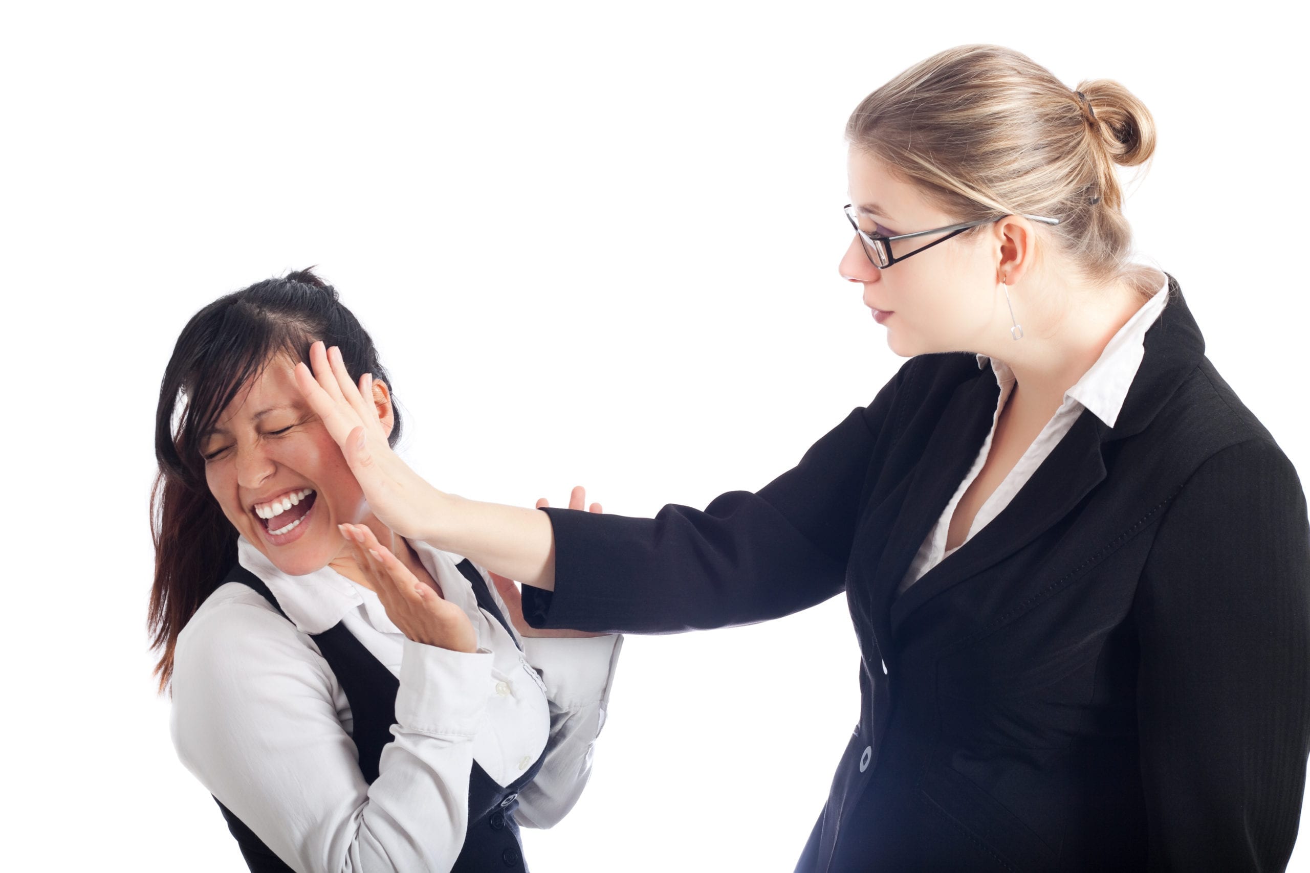 Female supervisor slapping a female employee.
